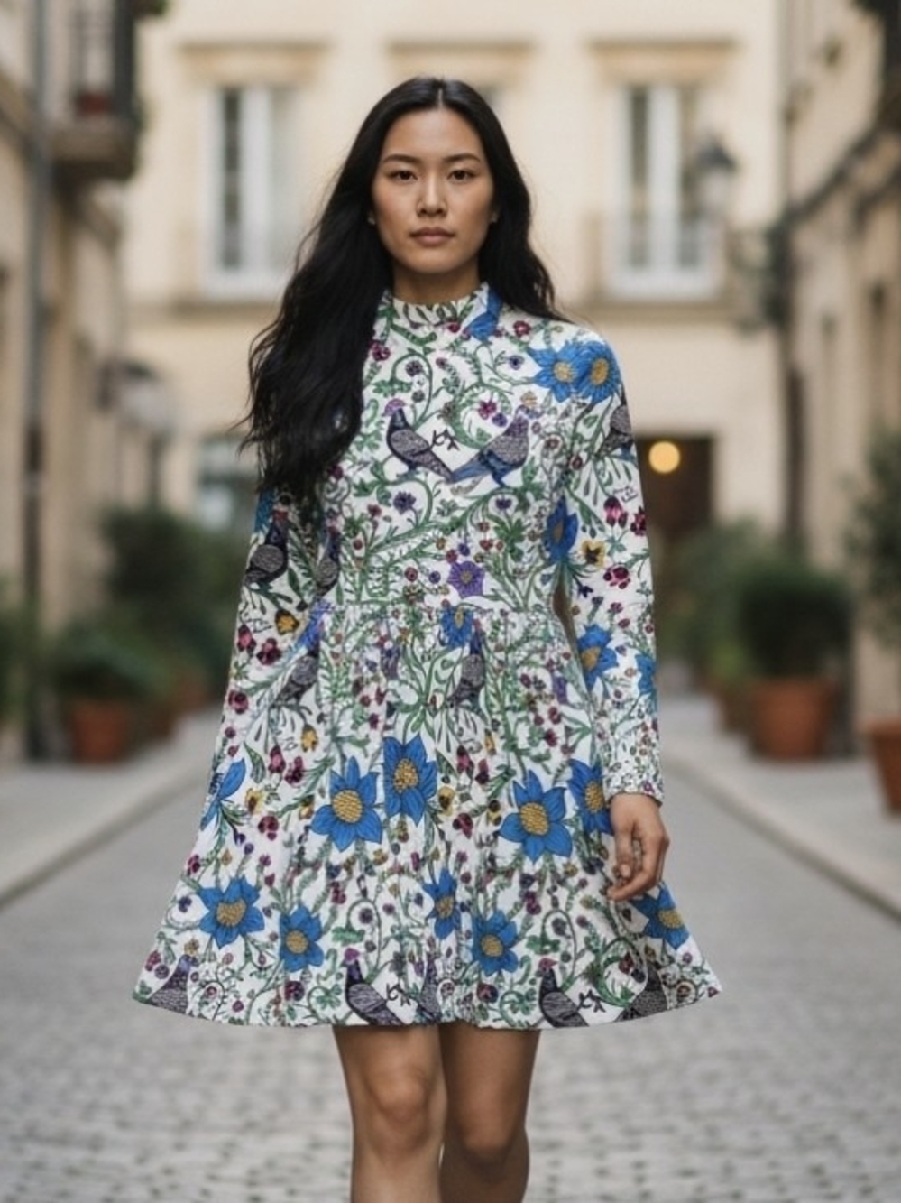 NWOT Roberto Lugo Floral & Pigeon Print Dress | Size Medium